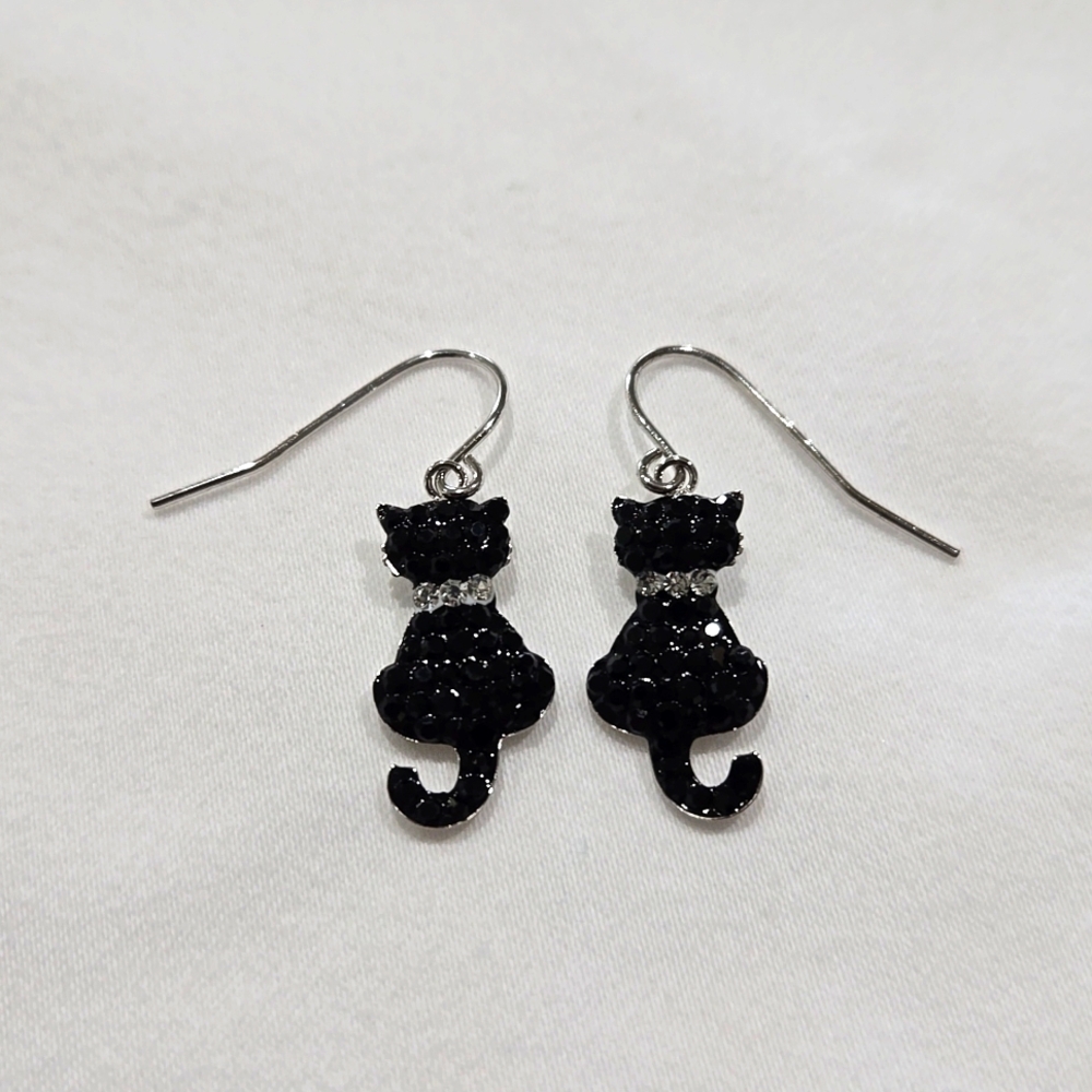 Sterling Silver and Pave Cat earrings